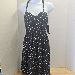 No Boundaries Black Dress with White Floral Design, XS.
